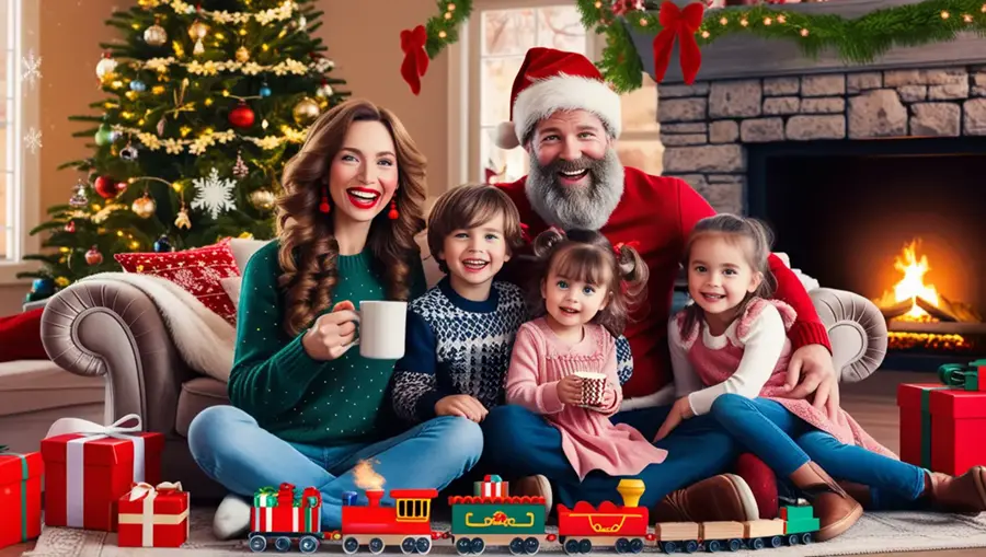 family-celebrating-christmas-with-santa-and-gift