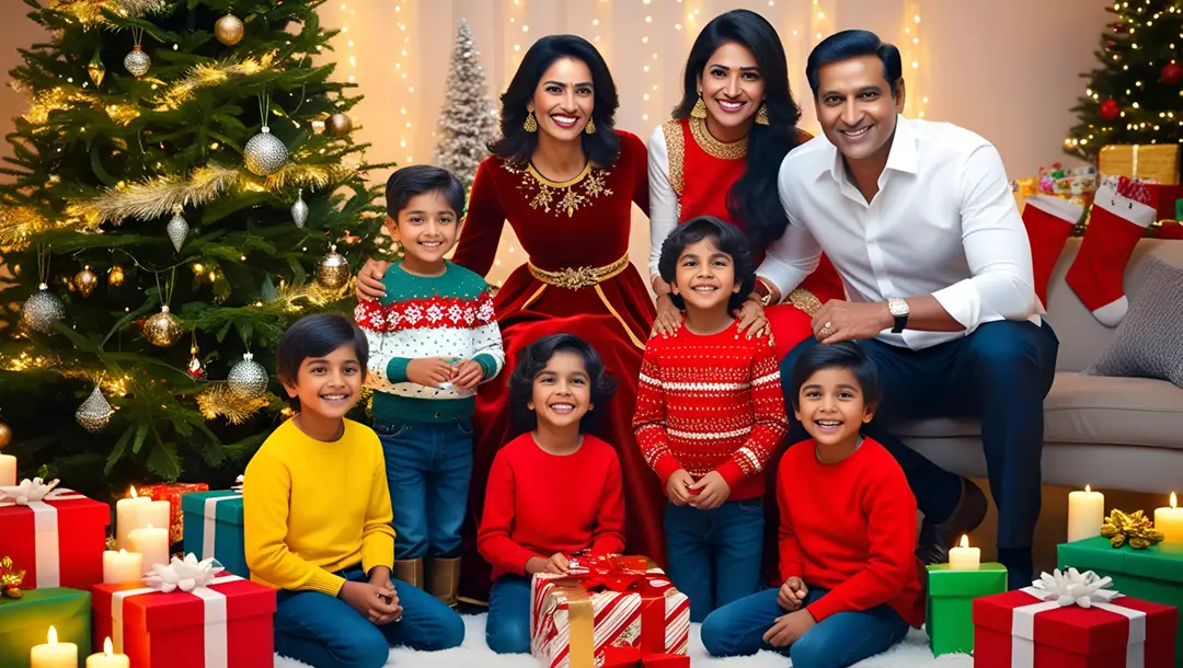 indian-family-celebrating-with-christmas-tree-and-gifts