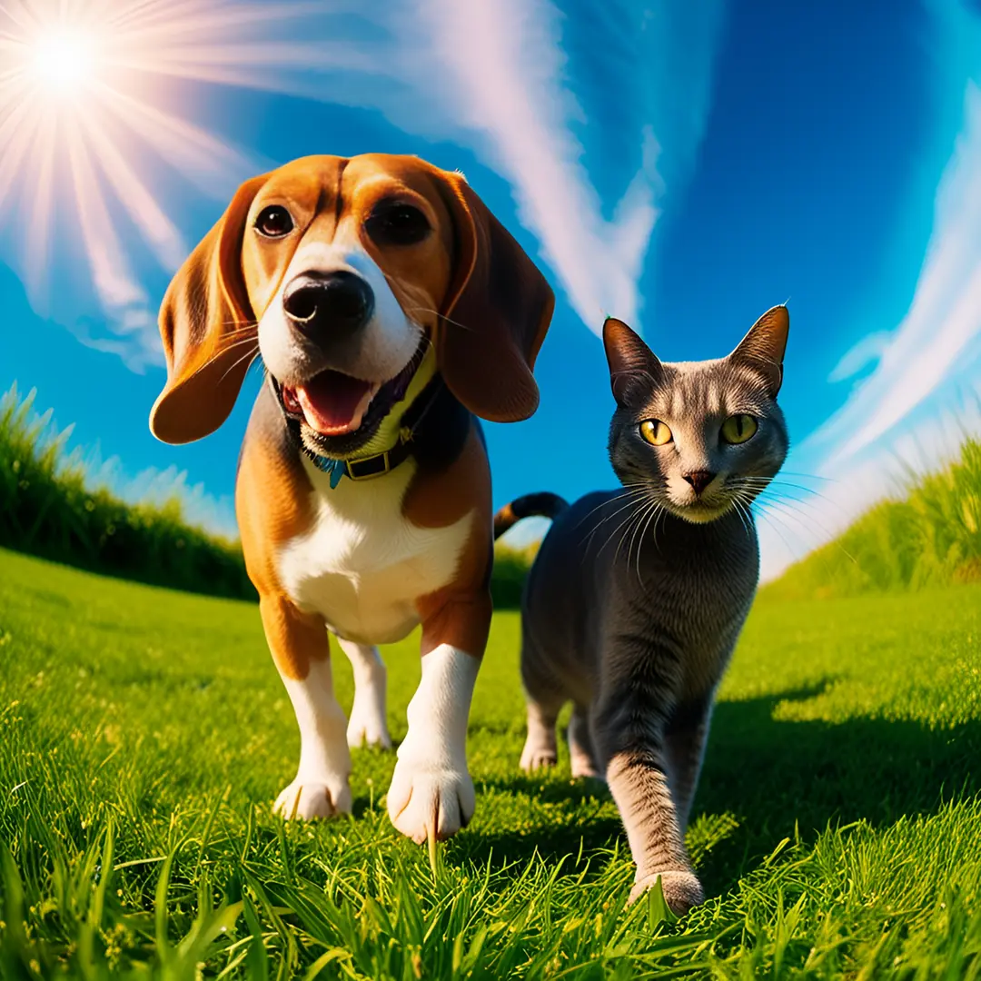 joyful-beagle-dog-with-floppy-ears-with-cat