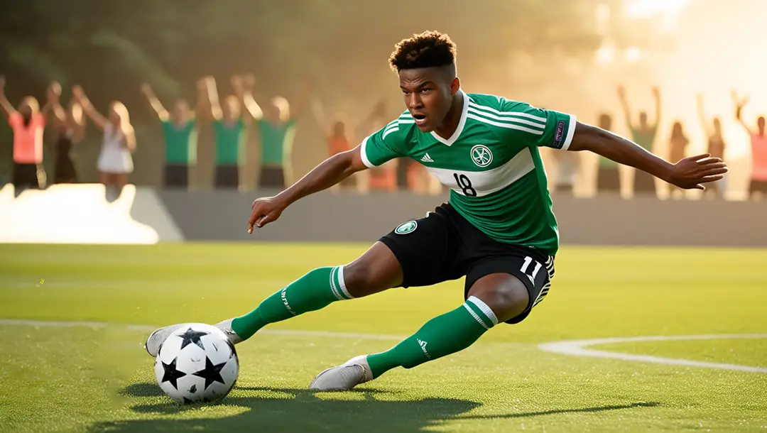 soccer-player-with-green-t-shirt-dribbling-the-ball