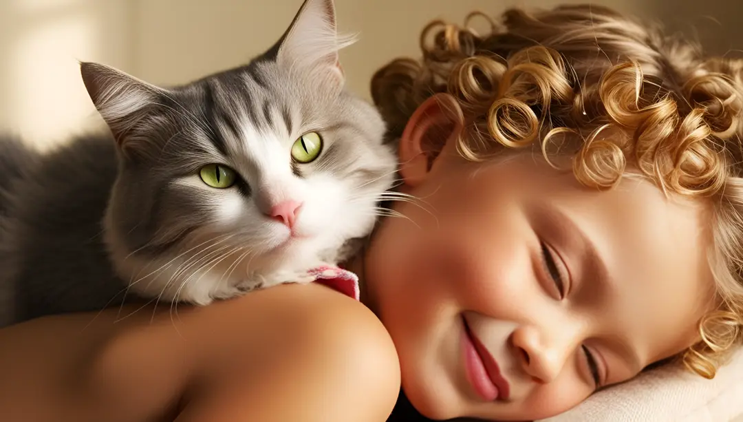 gray-and-white-cat-with-kid-with-golden-curly-hair