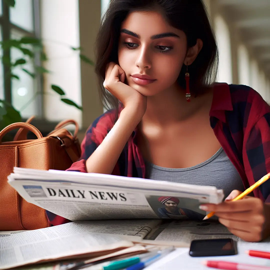 a-beautiful-indian-girl-reading-news-paper