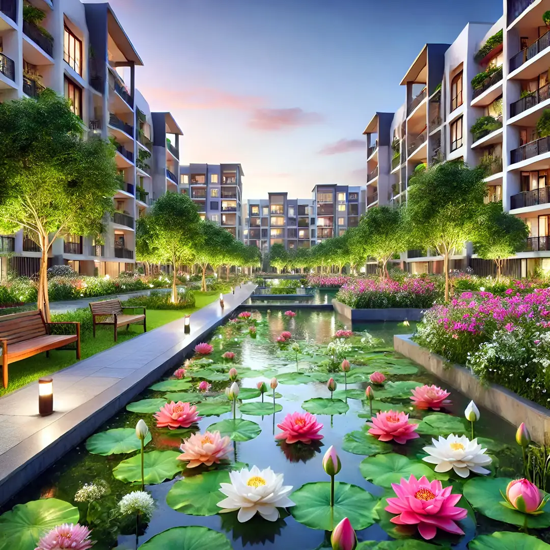 a-beautiful-lotus-pond-in-a-residential-society