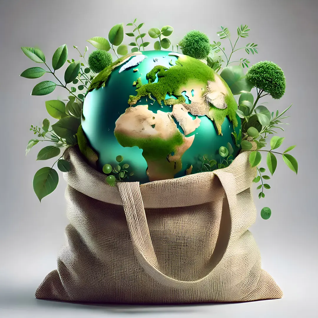 green-globe-emerging-from-non-woven-bag