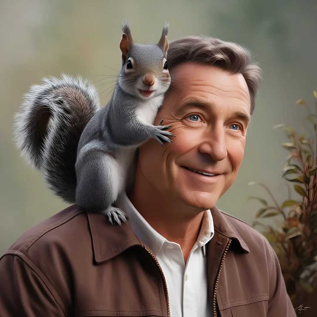 man-with-a-gray-squirrel-on-his-shoulder