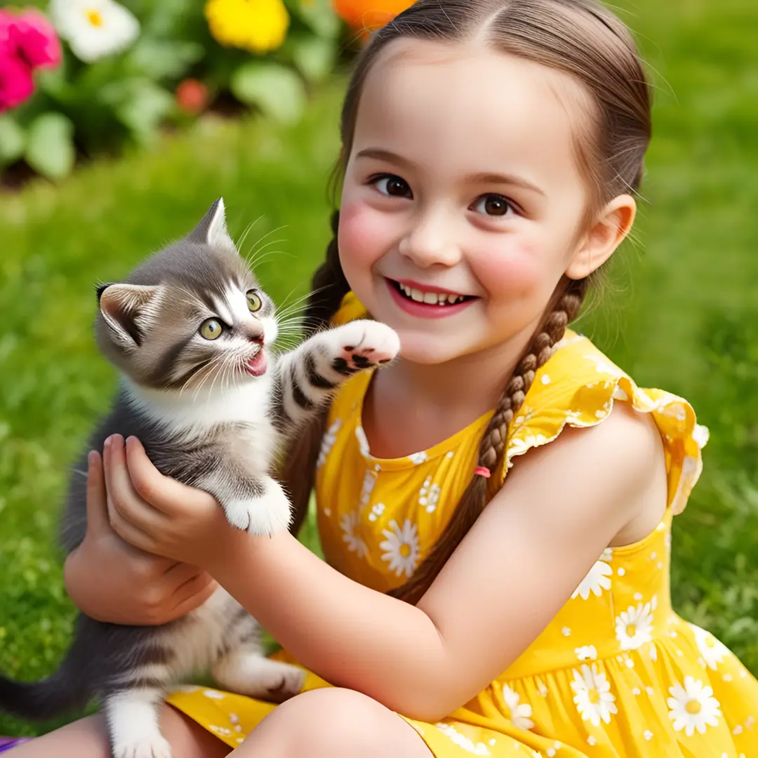 playful-pigtailed-young-girl-with-kitten