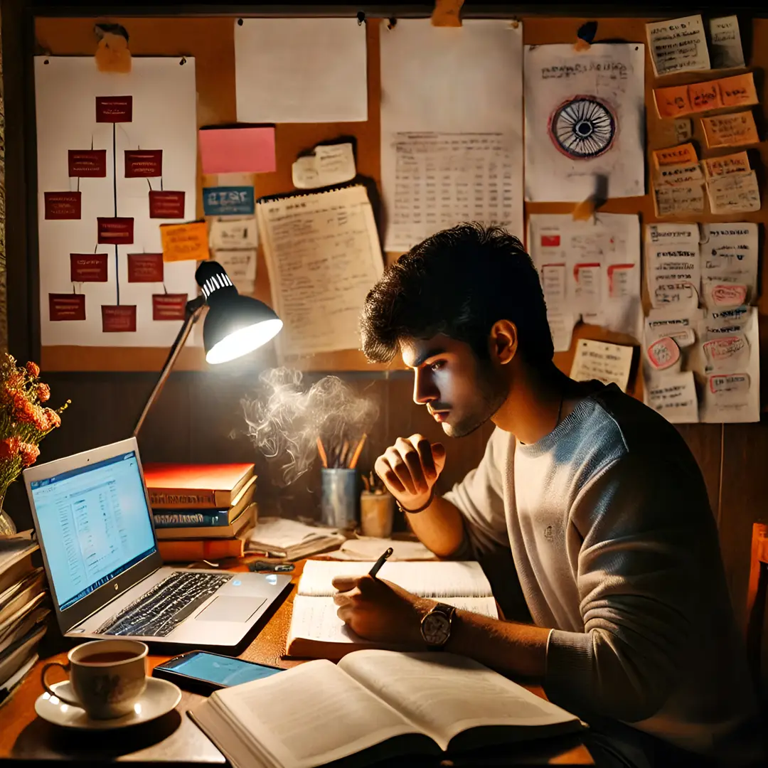 young-indian-man-studying-in-a-dimly-lit-room