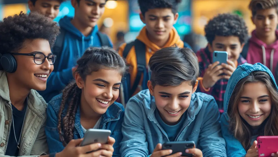 a-group-of-teenagers-engaged-with-smartphones