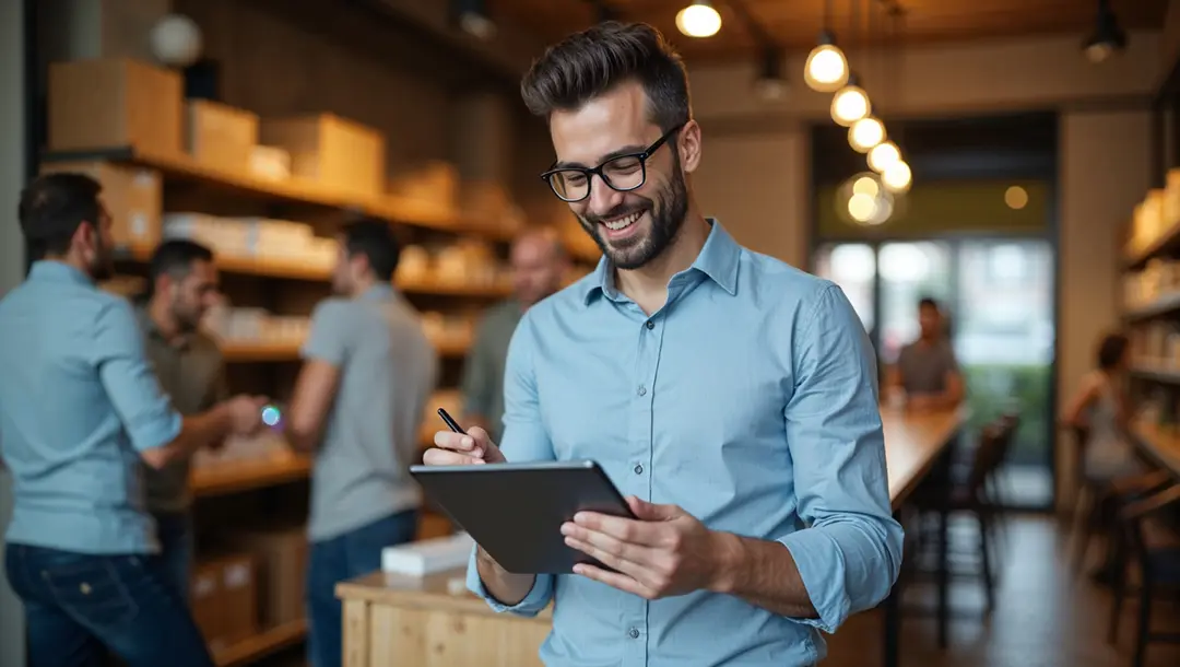 a-smiling-retail-manager-using-a-tablet
