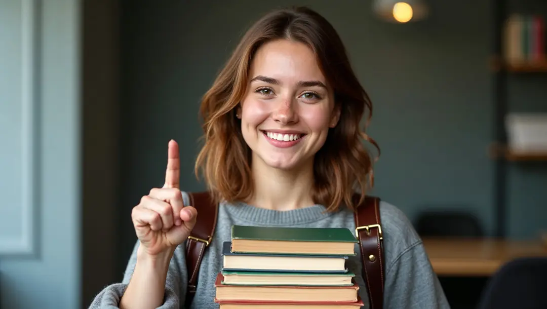 a-student-with-books-raising-her-finger