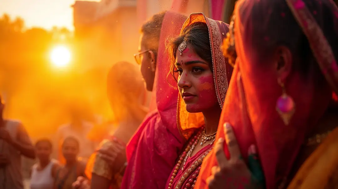 a-young-indian-woman-in-a-red-saree-celebrating-holi