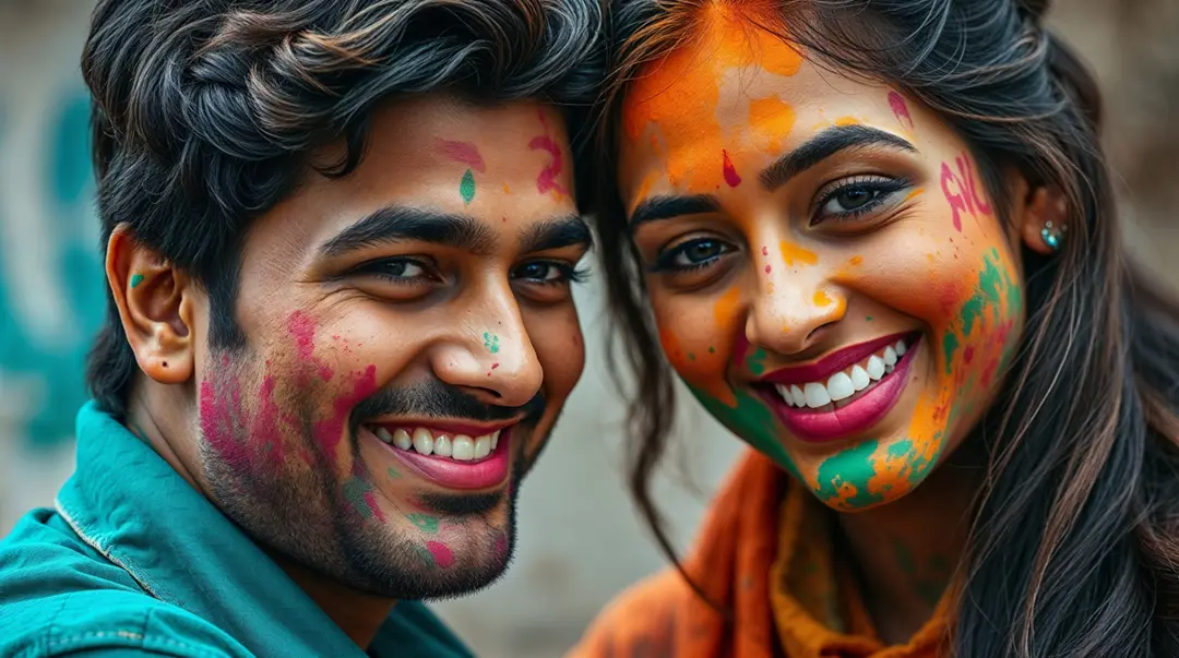 smiling-indian-couple-celebrating-holi