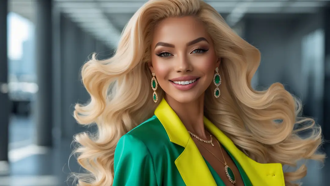 stunning-blonde-woman-in-a-green-and-yellow-outfit