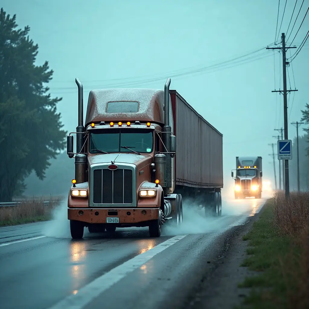 trucks-driving-in-rain-on-a-wet-road