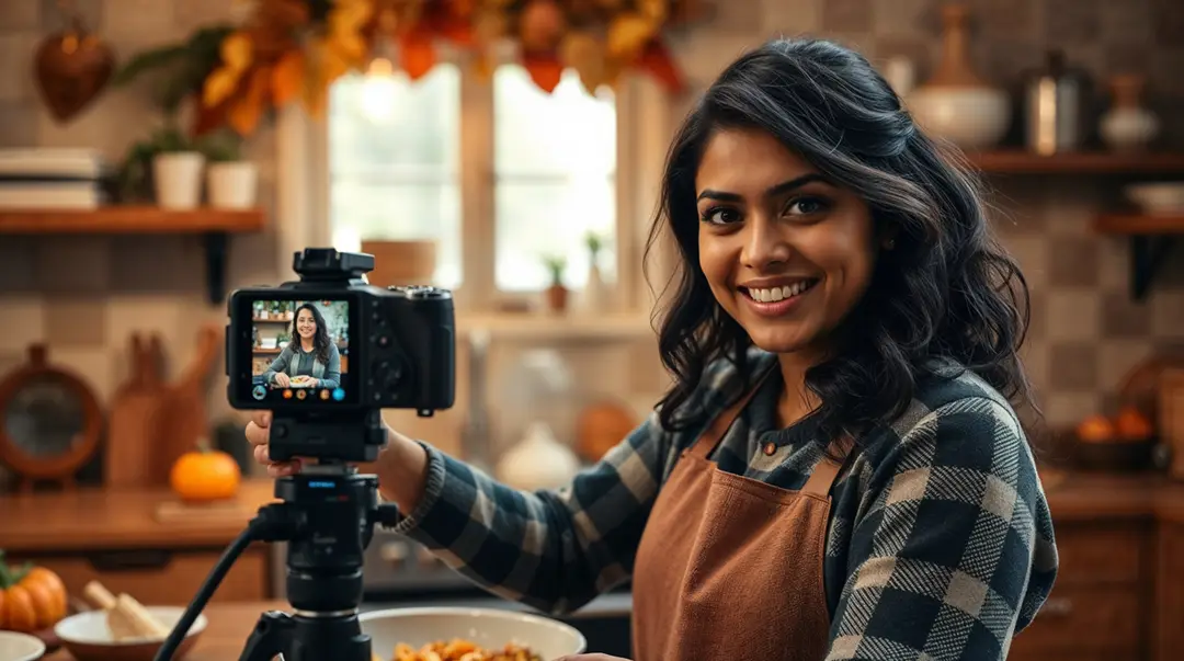 female-food-vlogger-filming-a-video