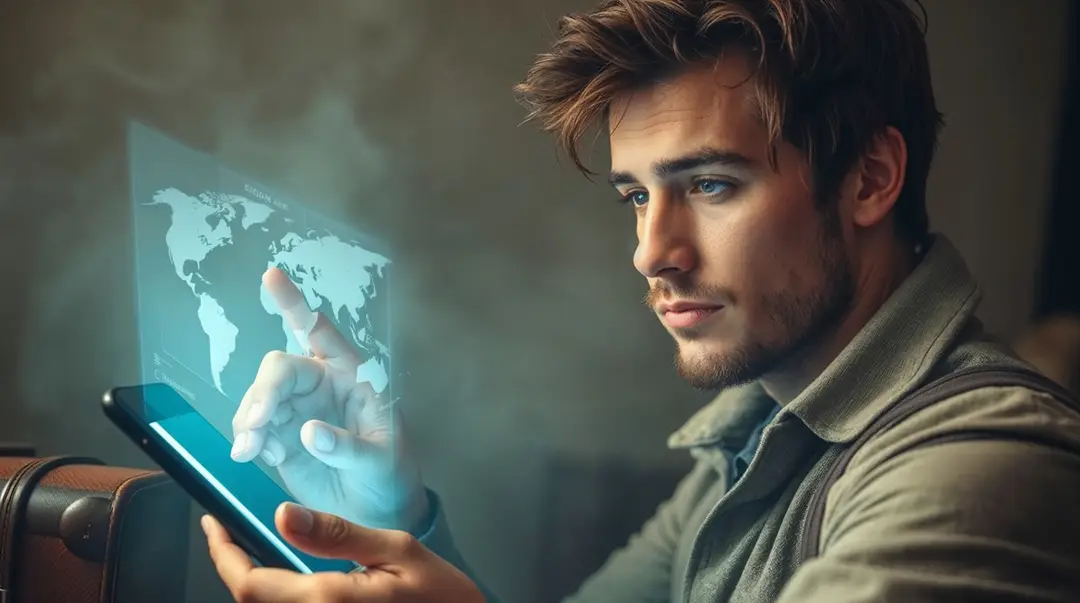 tablet-with-holographic-world-map
