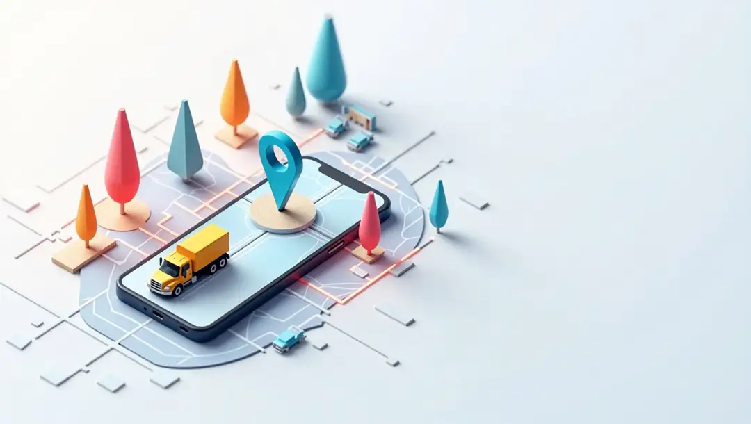 3d-illustration-of-a-truck-on-a-digital-map