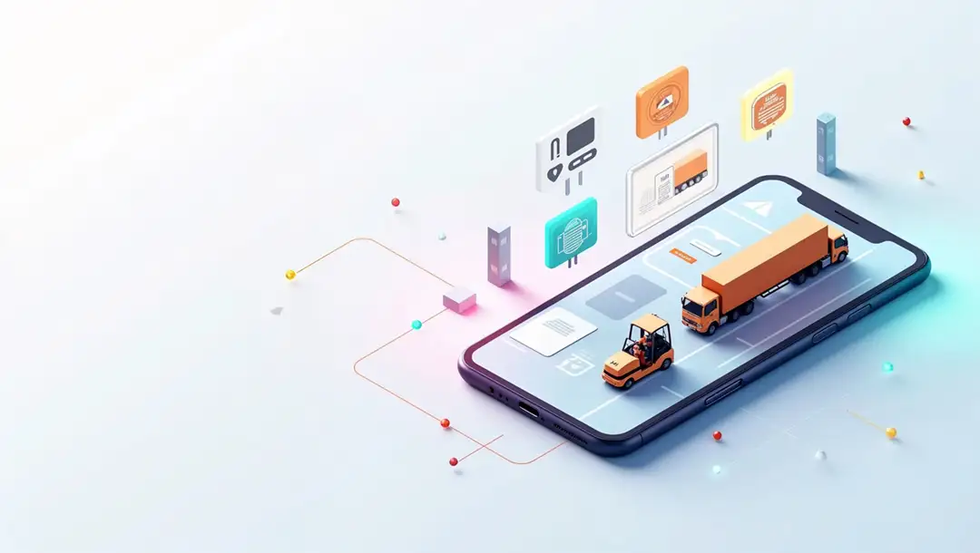 3d-image-of-a-truck-and-forklift-on-a-mobile