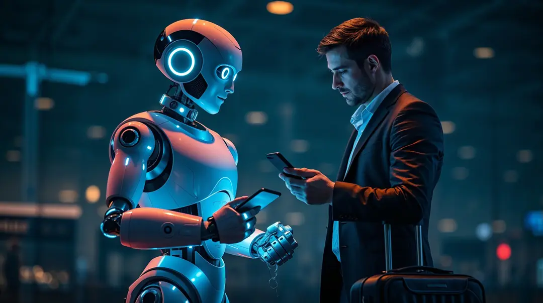 businessman-and-humanoid-exchanging-data