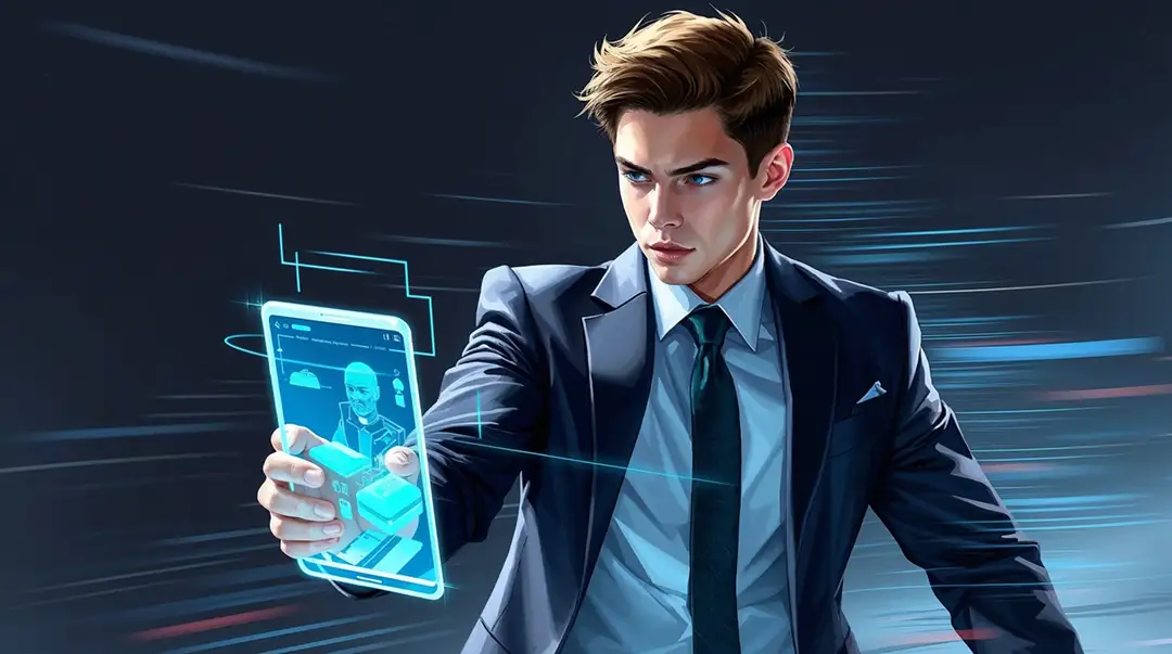businessman-using-holographic-smartphone