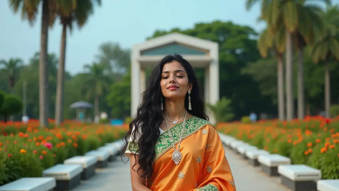 elegant-indian-woman-in-orange-silk-saree