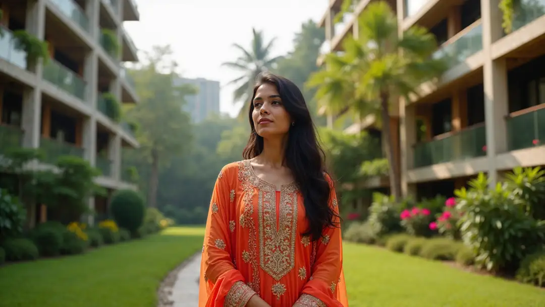 elegant-woman-in-traditional-orange-attire