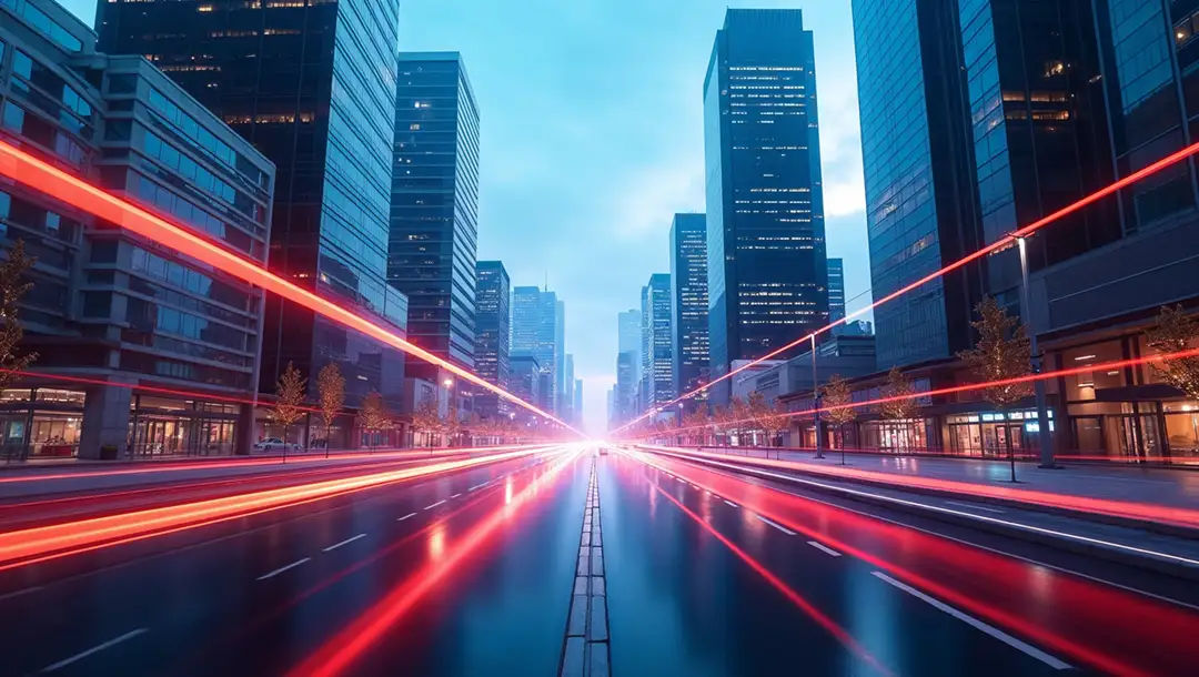 futuristic-city-skyline-glowing-red-light-trails