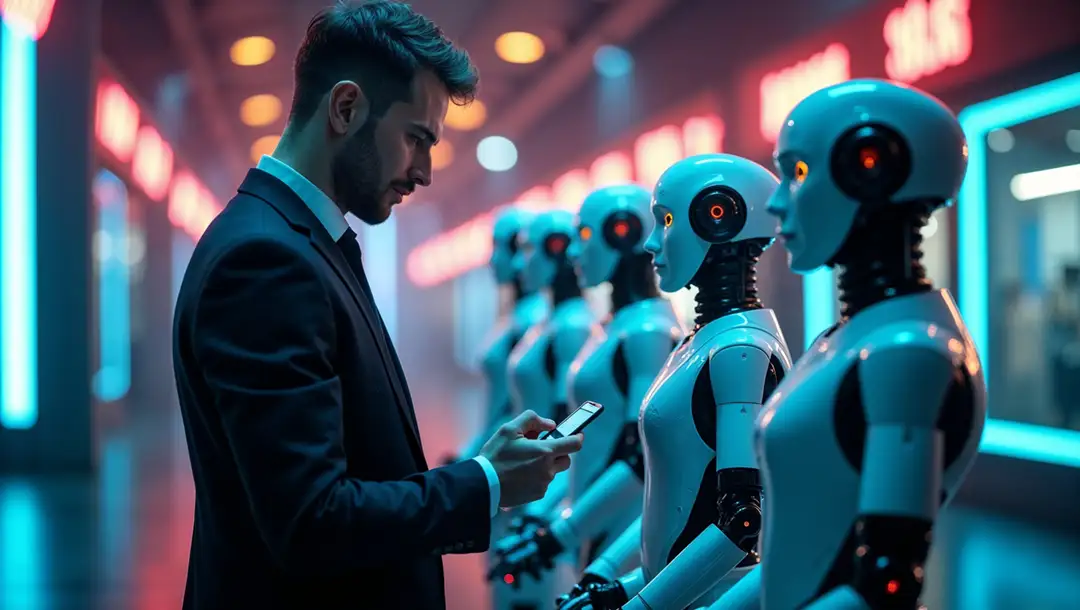 man-using-smartphone-to-control-robots