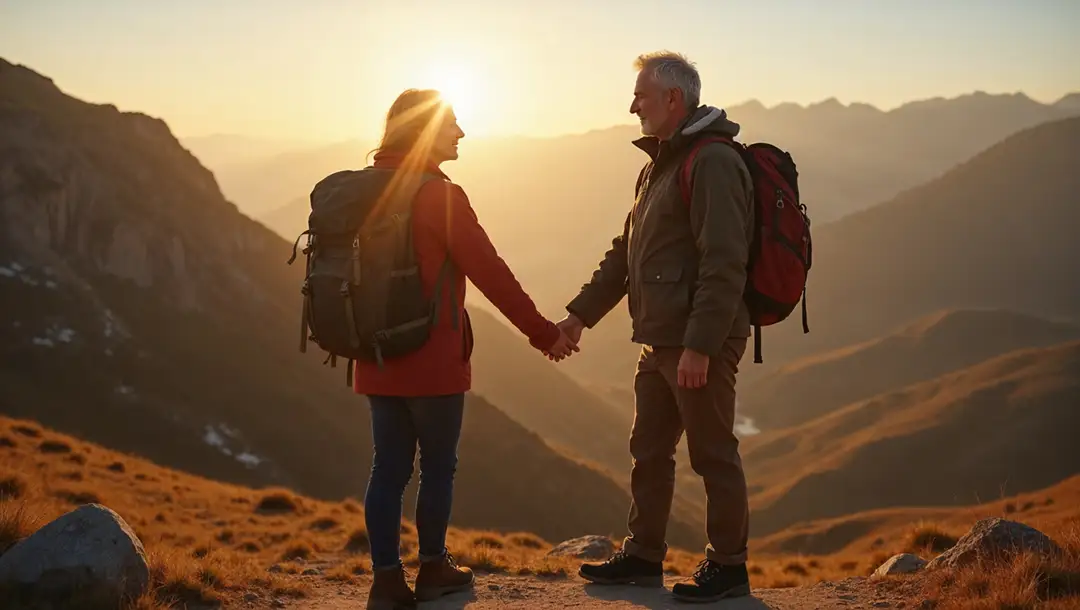 senior-couple-hiking-at-sunset