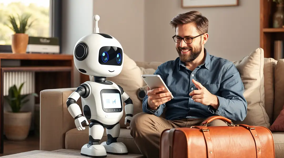 traveler-uses-ai-assistant-robot