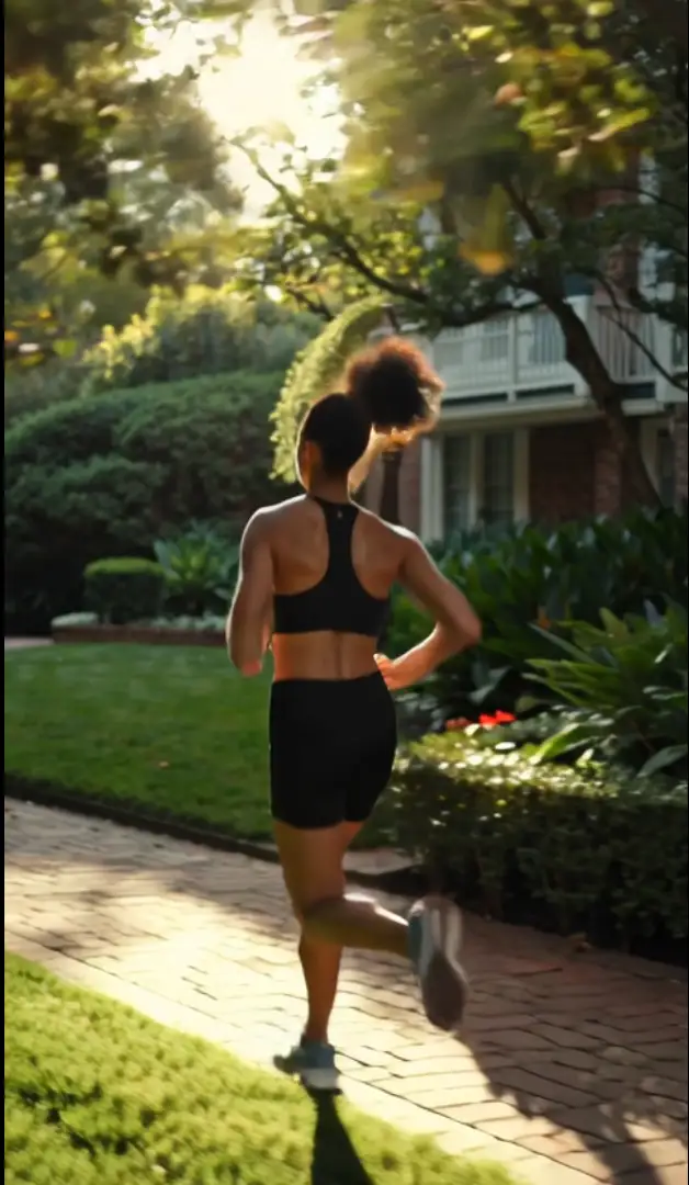 woman-jogging-in-garden-at-sunrise