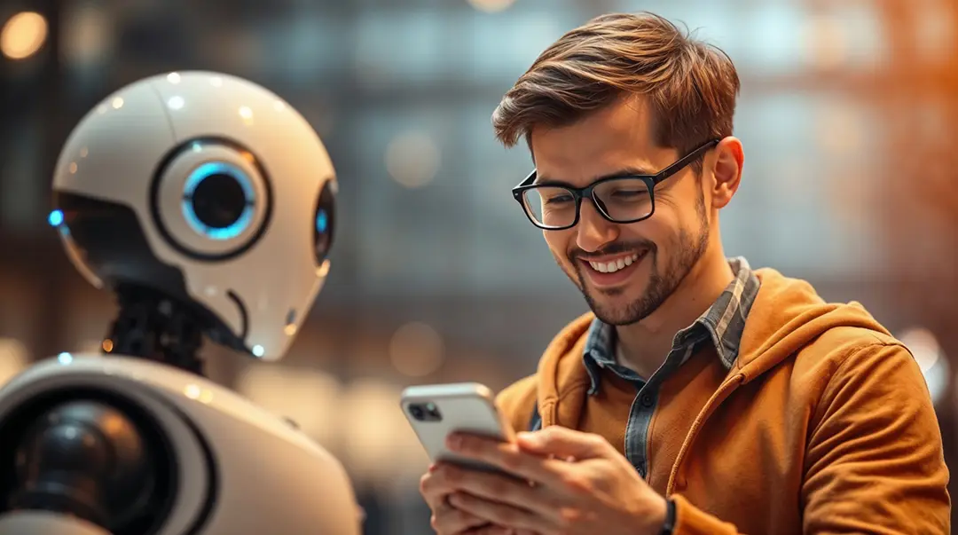 young-man-with-robot-using-smartphone