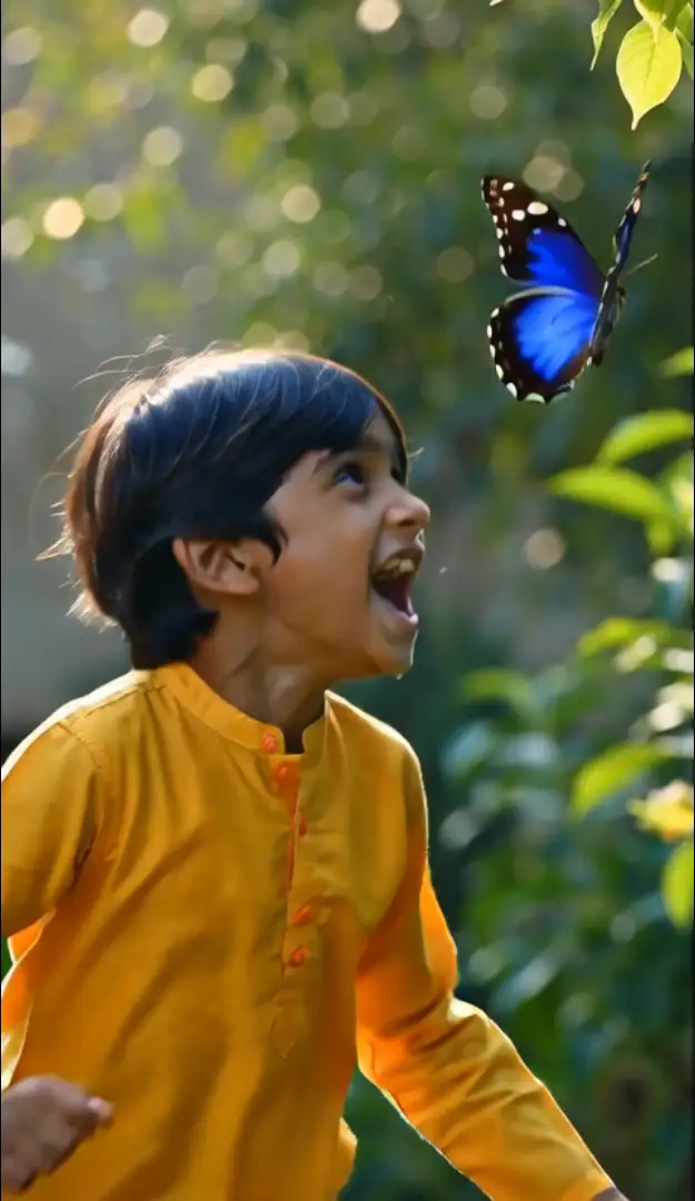 happy-child-in-yellow-kurta-catching-butterfly