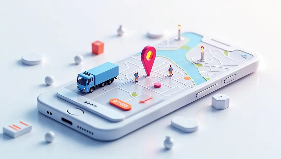 3d-map-on-smartphone-with-truck