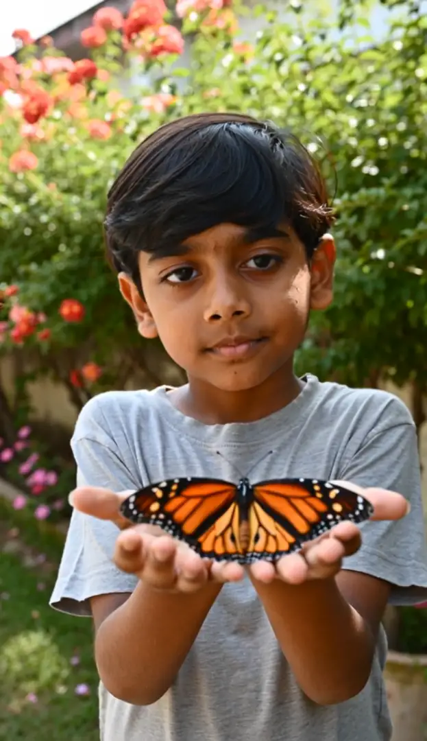 a-young-boy-gently-holds-a-monarch-butterfly