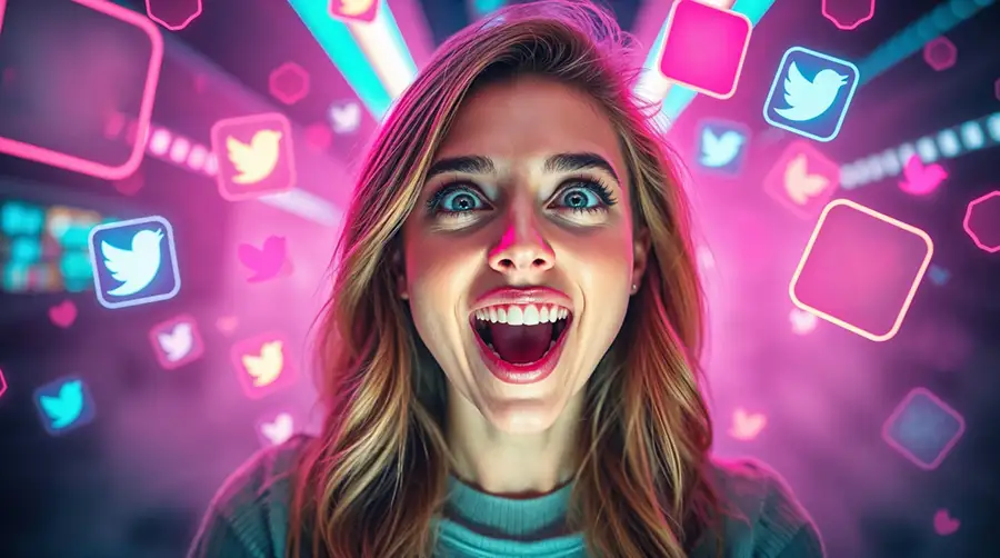 happy-woman-surrounded-by-glowing-icons