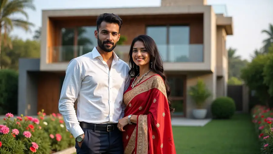 indian-couple-outside-luxury-villa
