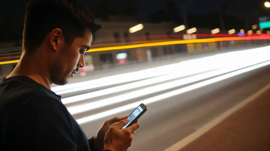 man-using-mobile-phone-beside-a-road