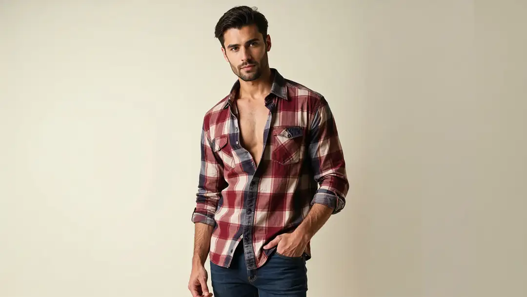 model-in-open-plaid-shirt-and-jeans