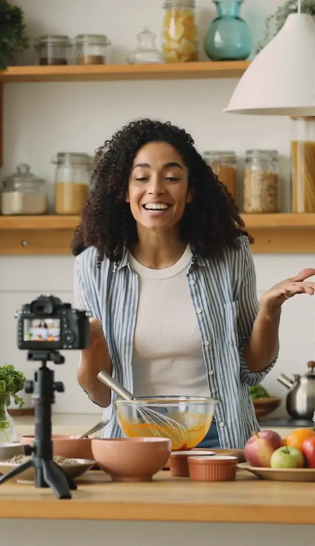 smiling-food-blogger-filming-a-recipe-video