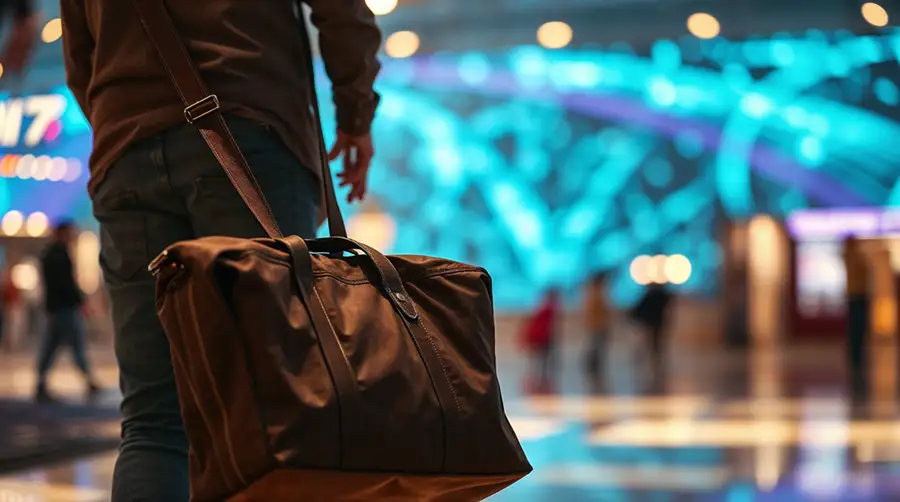 traveler-holding-a-leather-duffel-bag