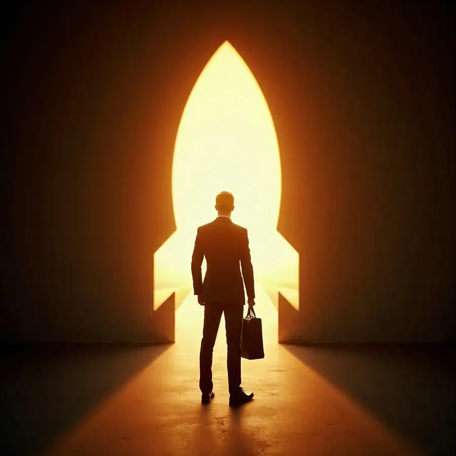 businessman-standing-in-front-of-a-glowing-rocket