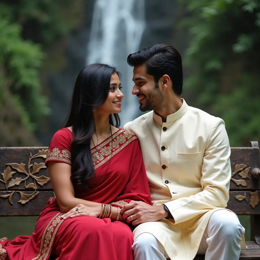 indian-couple-sitting-by-a-waterfall