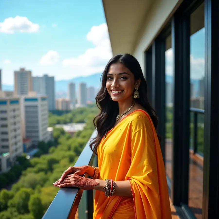 indian-woman-in-yellow-saree-with-mehndi