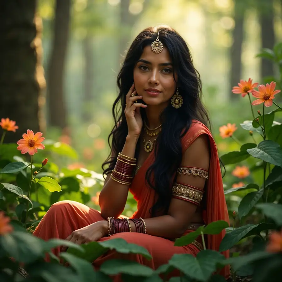 woman-sitting-in-a-flower-forest