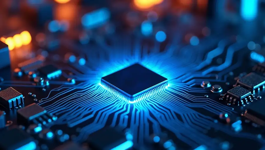close-up-view-of-a-glowing-microchip