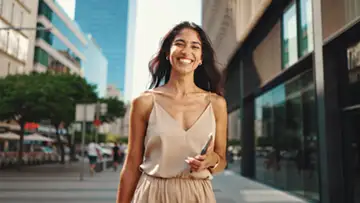 smiling-woman-walking-with-phone