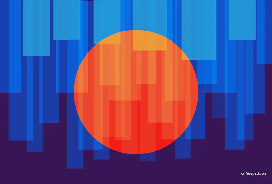 bright-red-orange-circle-over-blue-rectangles