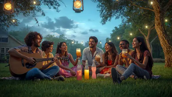 friends-gather-outdoors-at-sunset