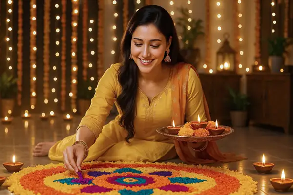 beautiful-indian-woman-creating-rangoli